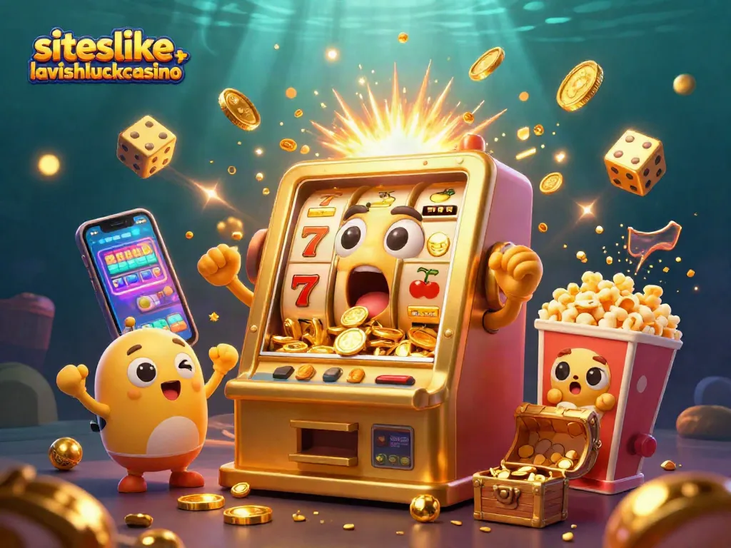 Experience exciting wins at siteslikelavishluckcasino with golden slot machines celebrating big jackpots and coins flying