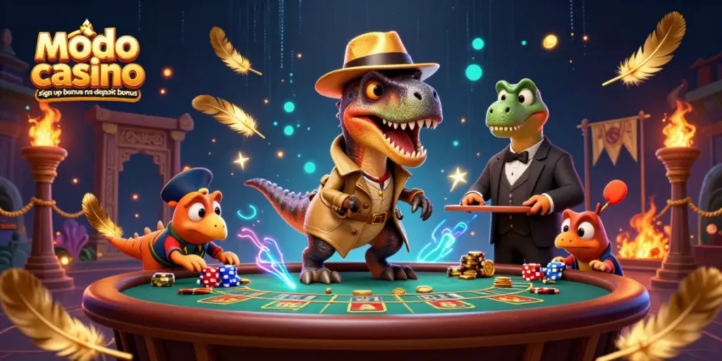 Experience the action with the modo casino sign up bonus no deposit bonus, featuring unique characters in an engaging gaming scene.