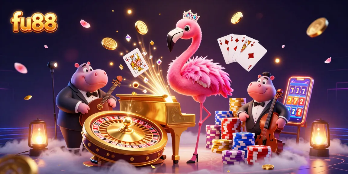 fu88 engages players with vibrant casino action featuring a flamingo singer and unique gaming elements.