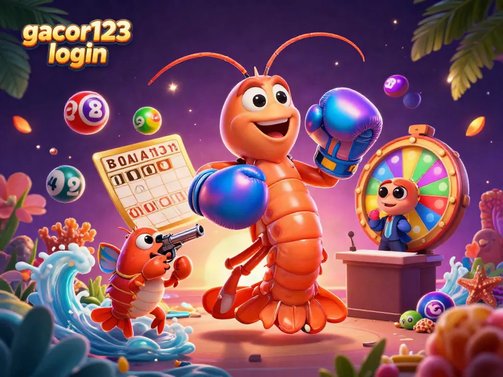 Experience thrilling gaming with gacor123 login as characters enjoy colorful lottery action.