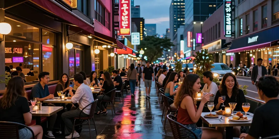 People enjoying nightlife at popular 오피사이트 in an urban setting, showcasing vibrant entertainment.