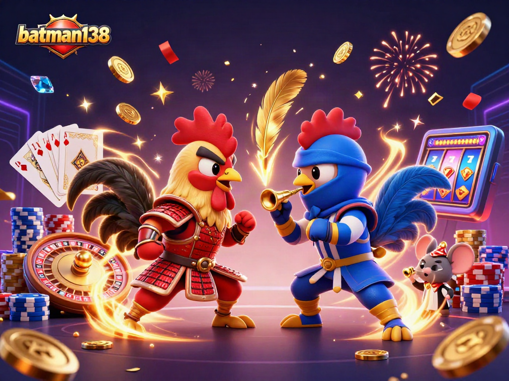 Experience thrilling action at batman138 with dynamic roosters, coins, and casino elements!