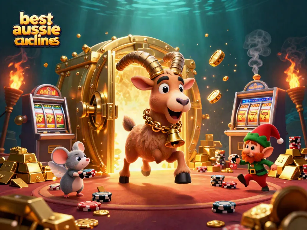 Experience the excitement of the best aussie online casinos with a lively casino scene featuring Krampus and festive characters.