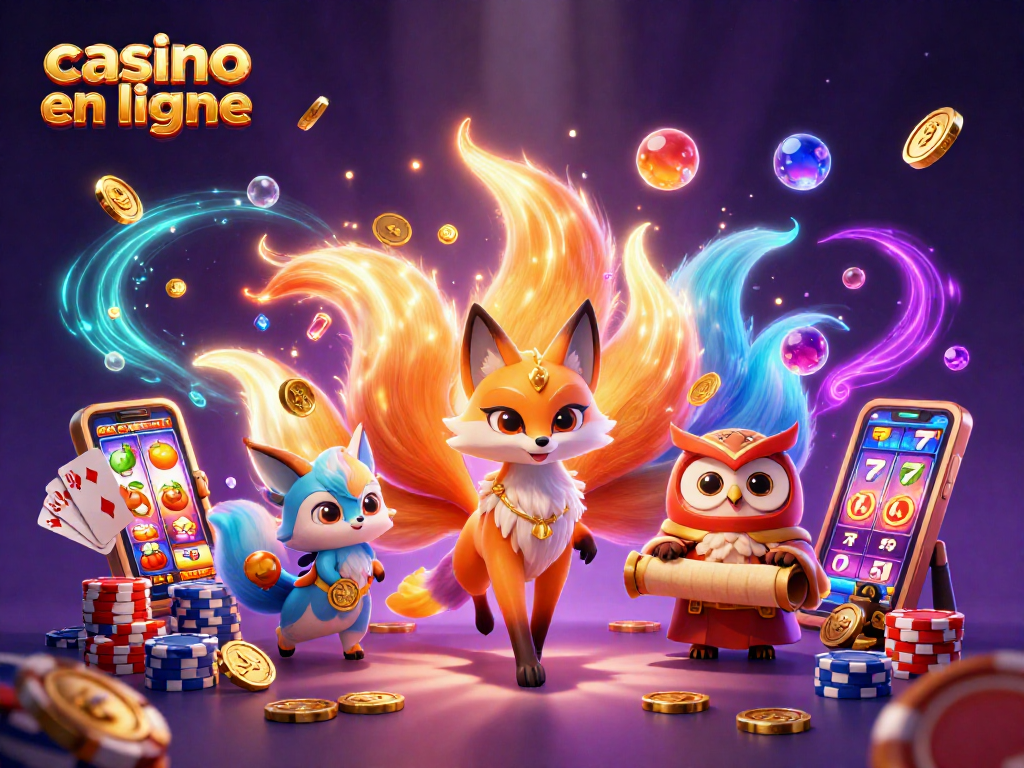 Pour jouer au casino en ligne, capturez l'énergie magique d'une scène de jeu avec une renarde spirituelle et un hibou sage.