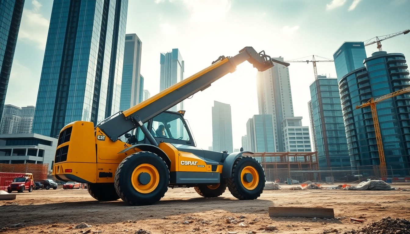 Telehandler operating efficiently at a construction site, demonstrating power and versatility.